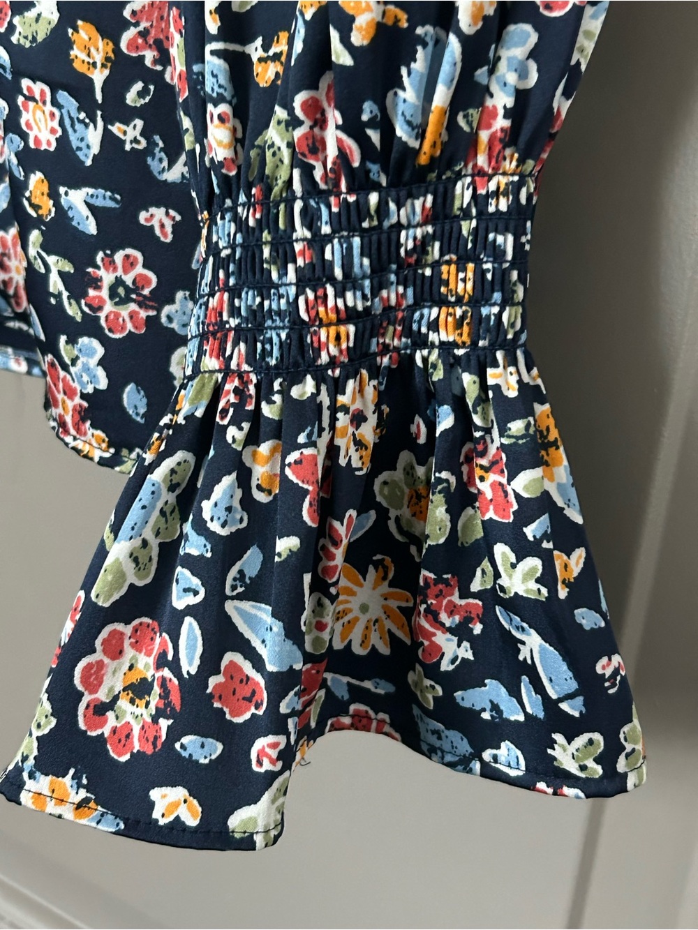 Navy Floral Long-Sleeve Peasant Blouse - Picture 2 of 12